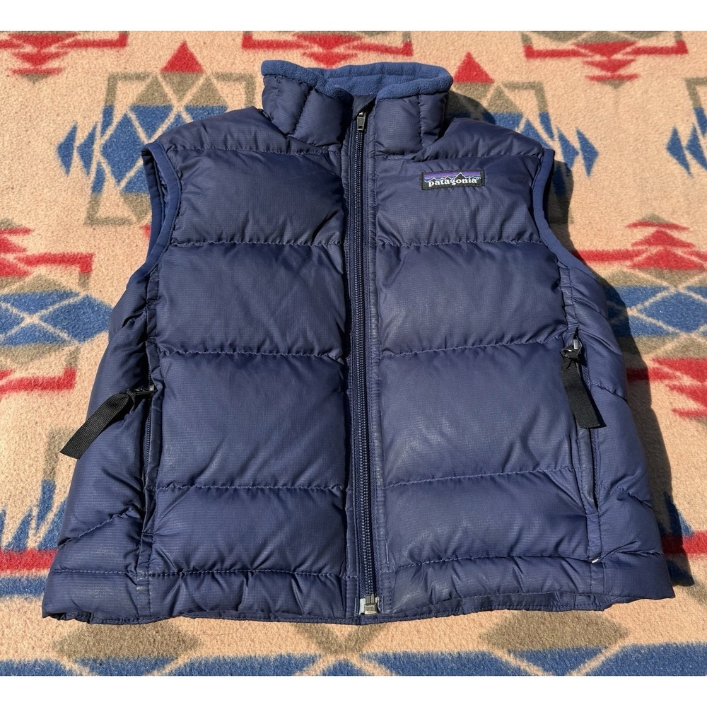 Patagonia Down Vest Kids XXS 3-4 Navy Blue Puffer Full Zip Hike 68341